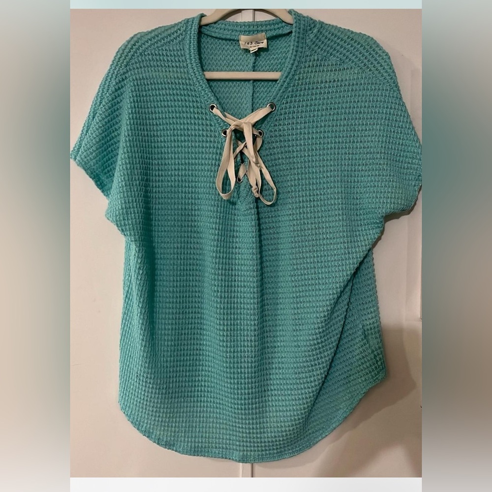 1.4.3. Story by Line Up Blue Tie Front Boxy Blouse